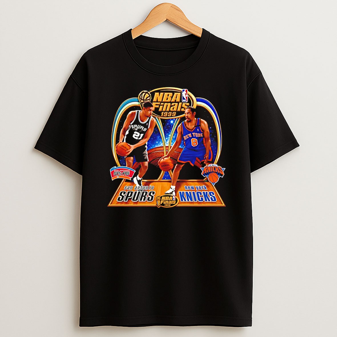 Original Tim Duncan San Antonio Spurs Vs Latrell Sprewell New York Knicks Basketball 1999 Nba Finals T Shirt