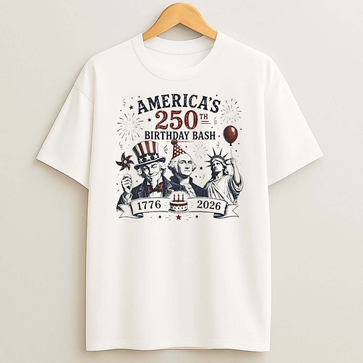 Original Uncle Sam George Washington Statue Of Liberty Americas 250th Birthday Bash T Shirt