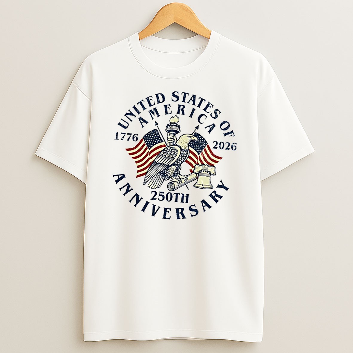 Original United States Of America 250th Anniversary 1776 2026 Eagle Liberty Bell Flag T Shirt