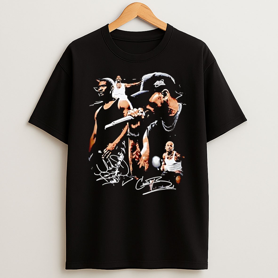 Original Usher And Chris Brown Singing Concert Posters Signature Music Black T Shirt