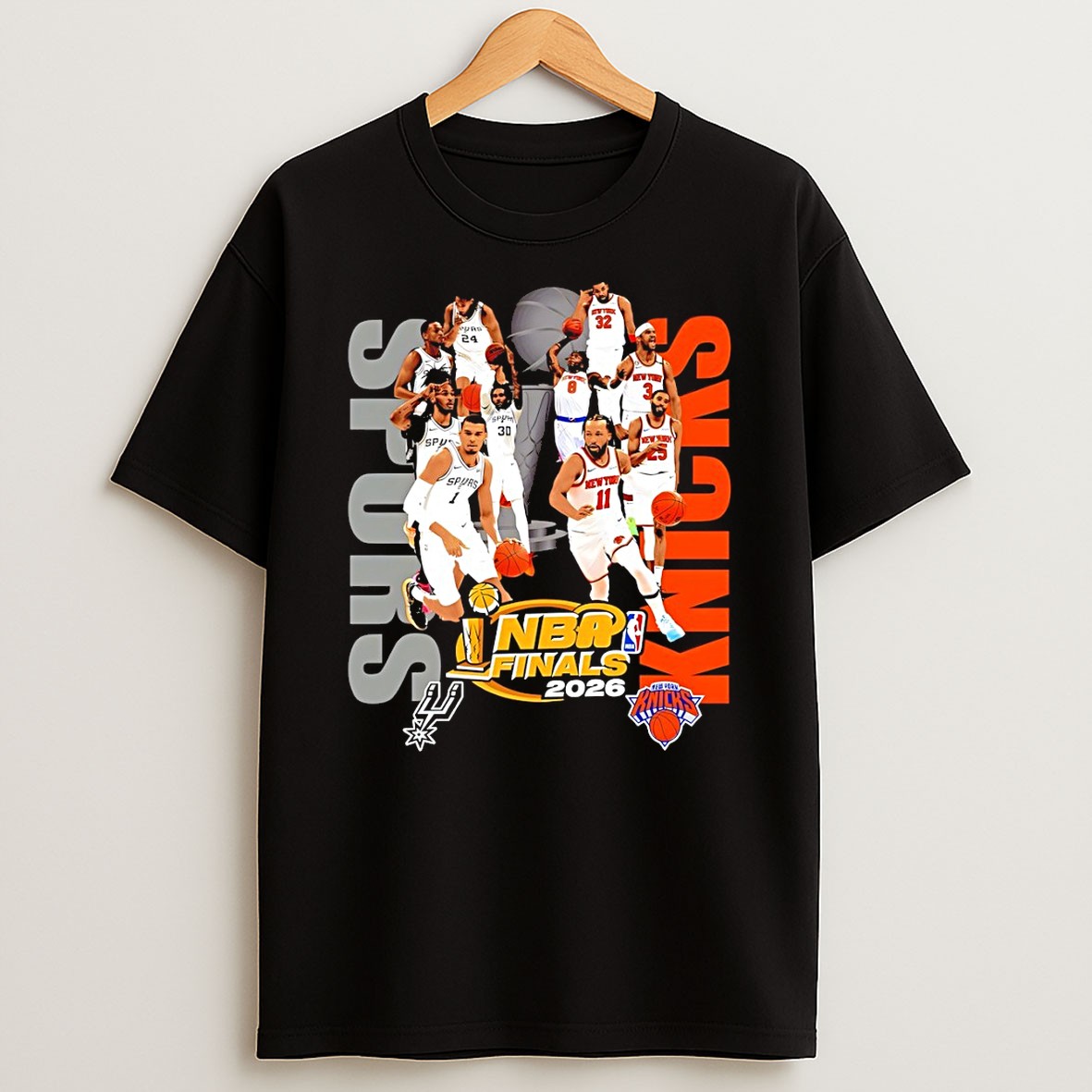 Original Victor Wembanyama Spurs Vs Jalen Brunson Knicks Basketball Trophy Nba Finals 2026 Vintage T Shirt