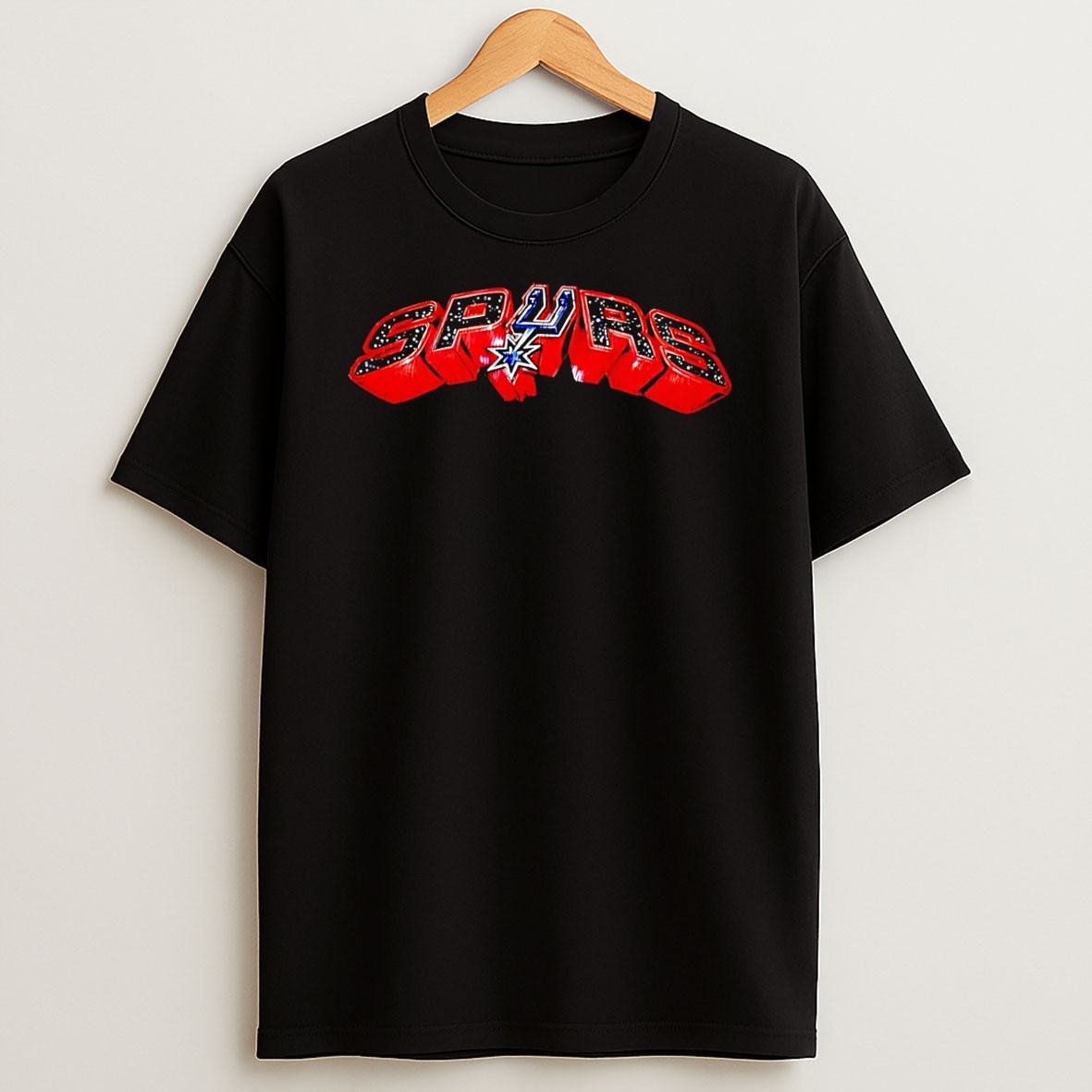 Original Vintage Spurs Distressed Red Logo Basketball Black T Shirt