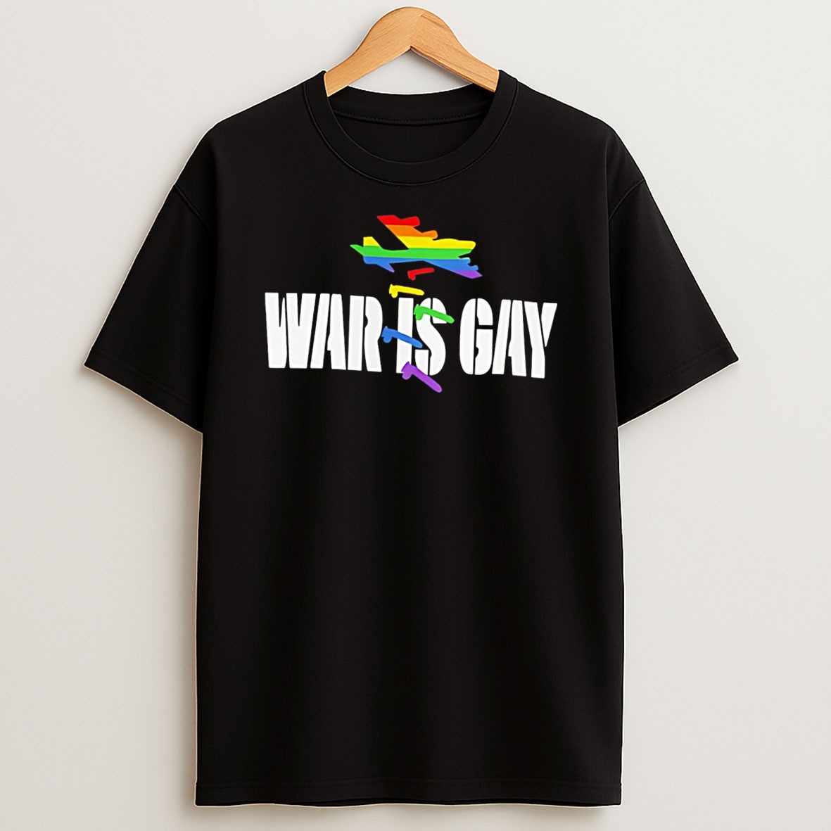 Original War Is Gay Rainbow Plane Graphic Tee T Shirt