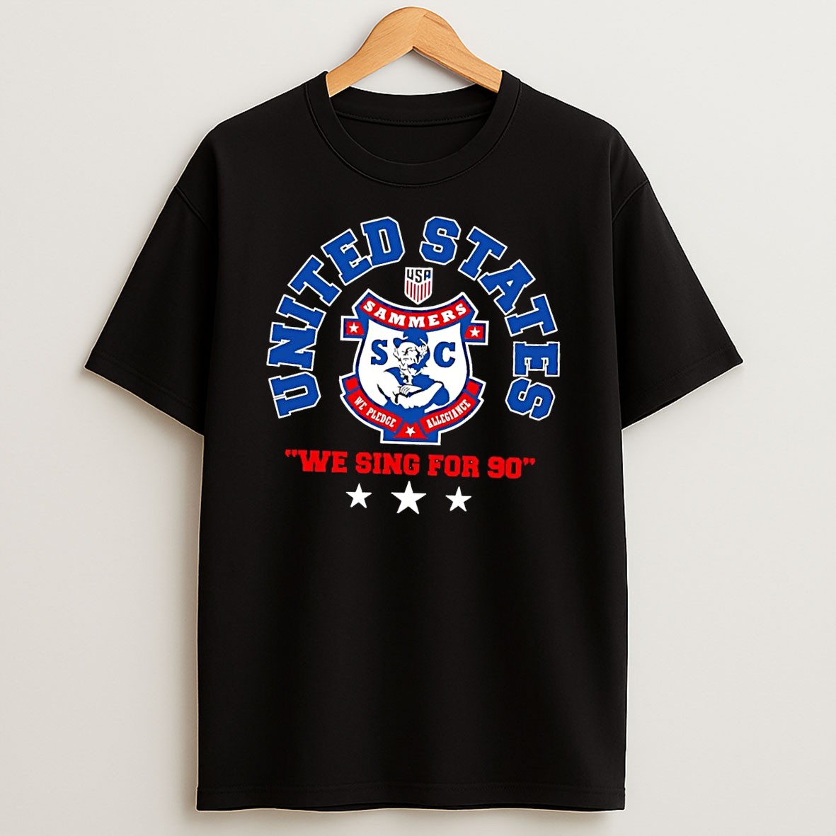 Original We Pledge Allegiance United States Sammers Sc We Sing For 90 Black T Shirt