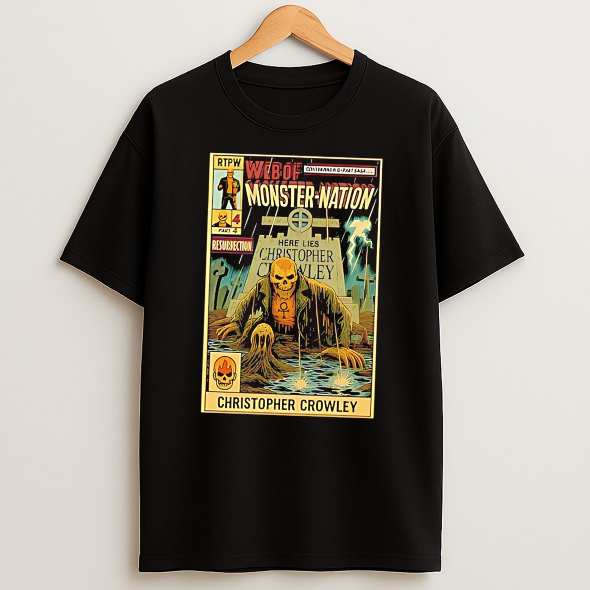 Original Web Of Monster Nation Christopher Crowley Skeleton Comic Tee T Shirt
