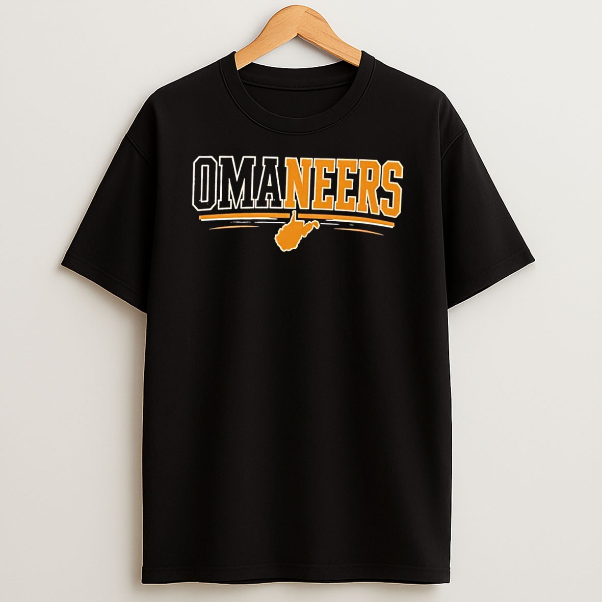Original West Virginia Sports Apparel Omaneers West Virginia Map Black T Shirt