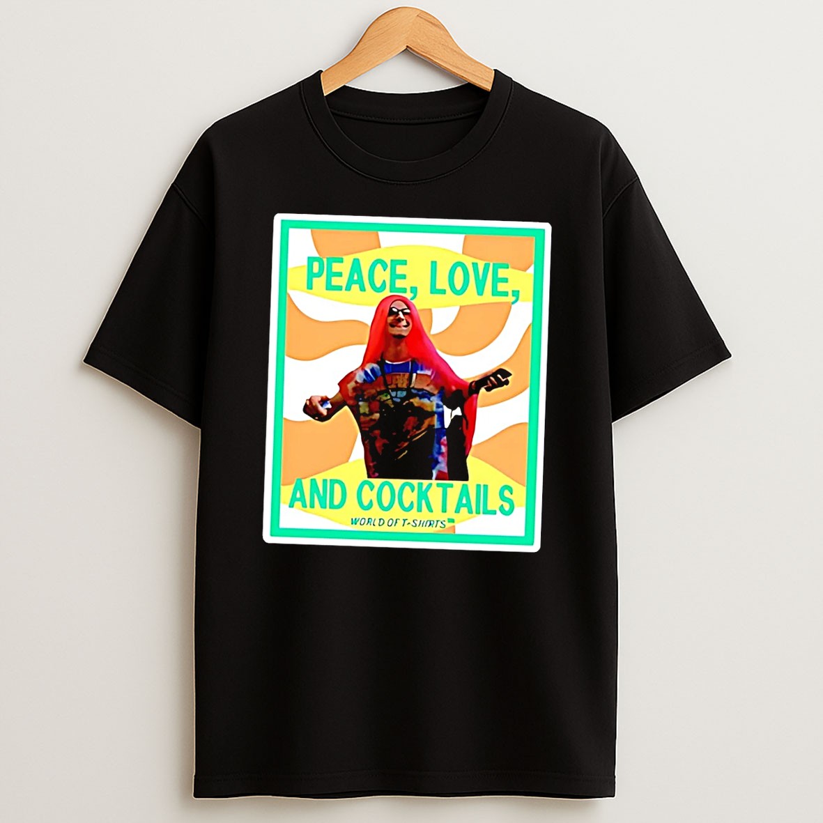 Original Worldoftshirts Peace Love And Cocktails Black T Shirt
