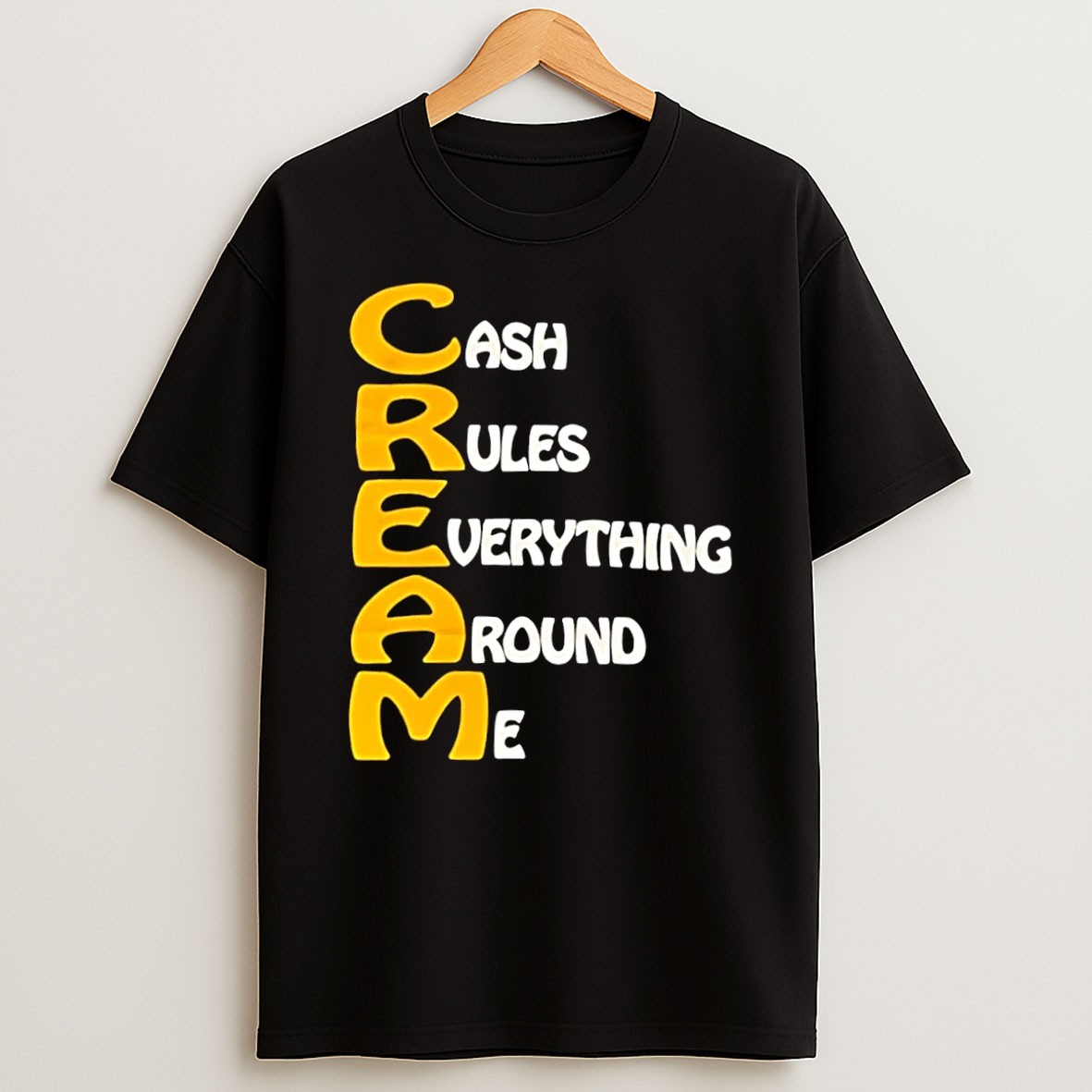 Original Wu Tang Clan Cream Cash Rules Everything Around Me Black T Shirt