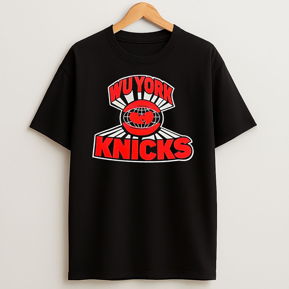 Original Wu Tang Clan Mashup Wu York Knicks Basketball Globe Logo Black T Shirt