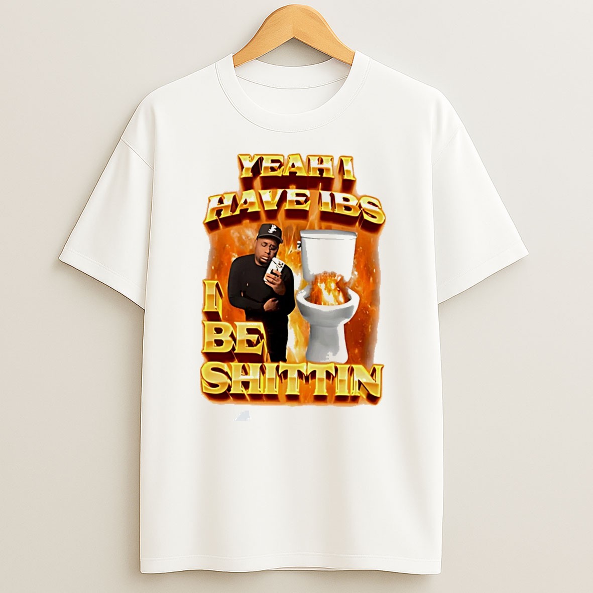 Original Yeah I Have Ibs I Be Shittin Flaming Toilet Graphic Tee T Shirt