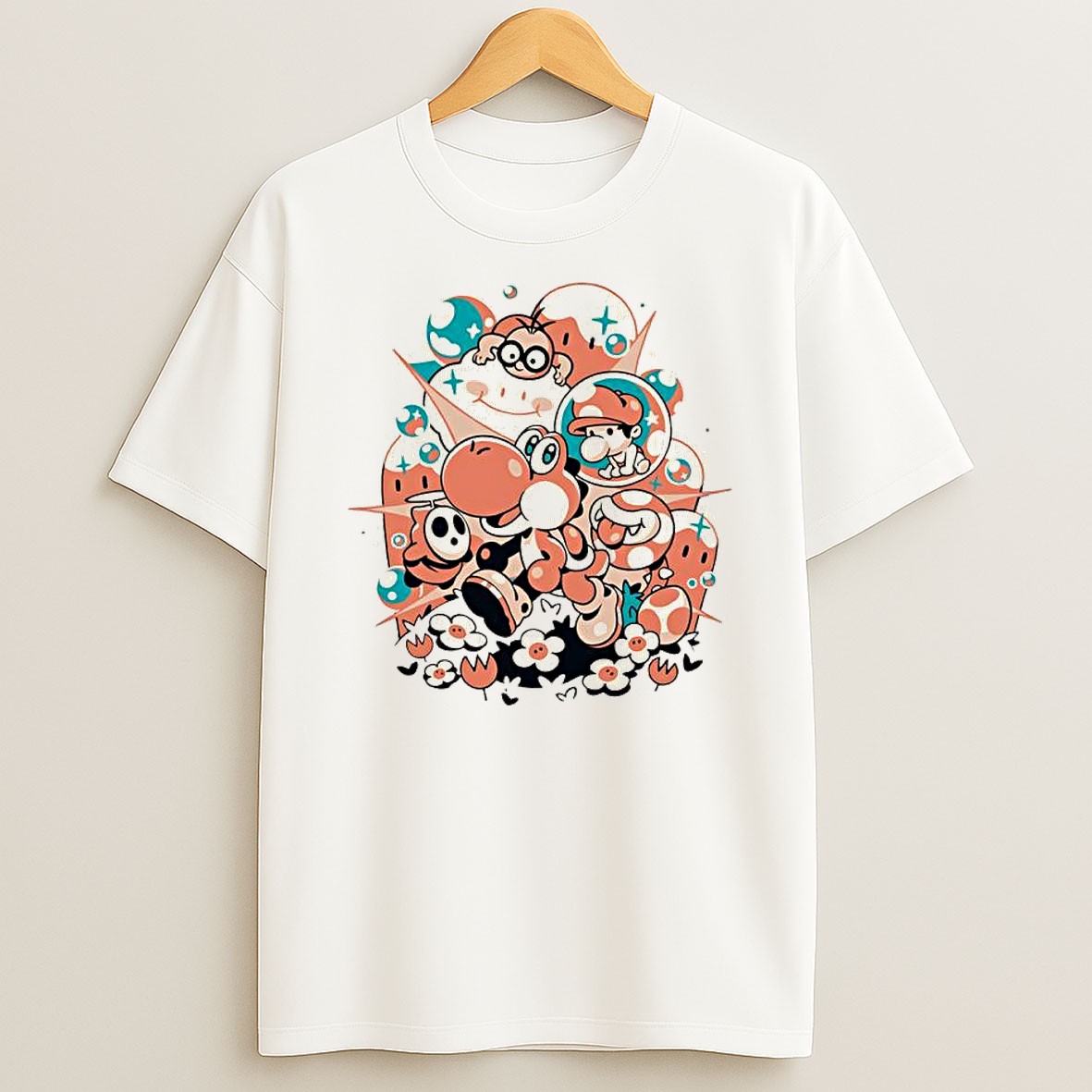Original Yoshi Baby Mario Lakitu And Shy Guy Super Mario Bros Video Game Gaming T Shirt