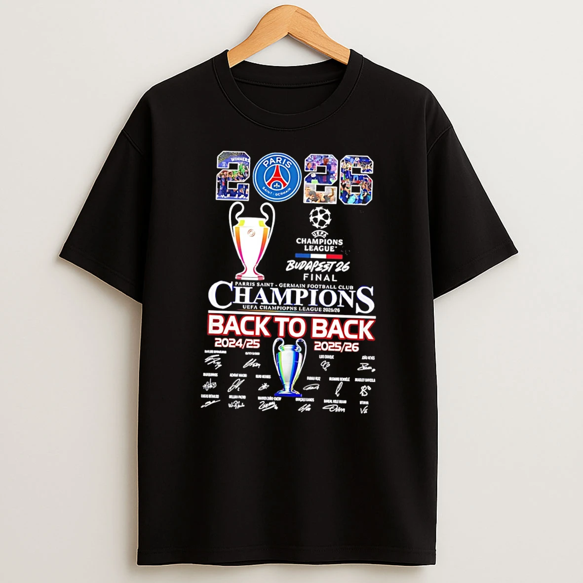 Paris Saint Germain 2026 Champions League Budapest 26 Final Back To Back Trophy Tee Tshirt Hoodie