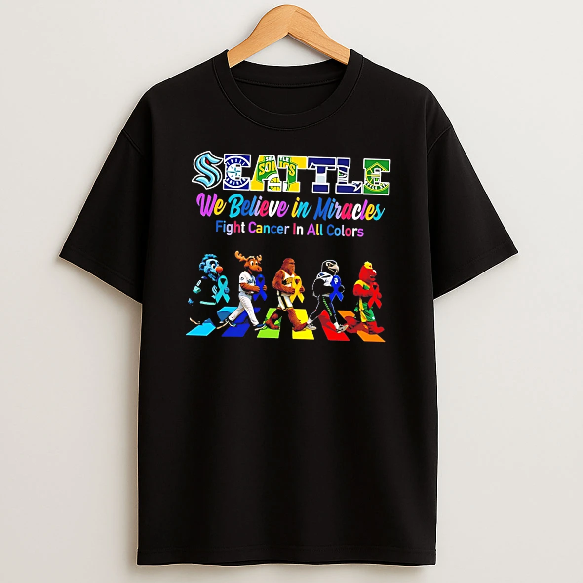 Seattle Sports We Believe In Miracles Fight Cancer On All Colors Abbey Road Tee Tshirt Hoodie