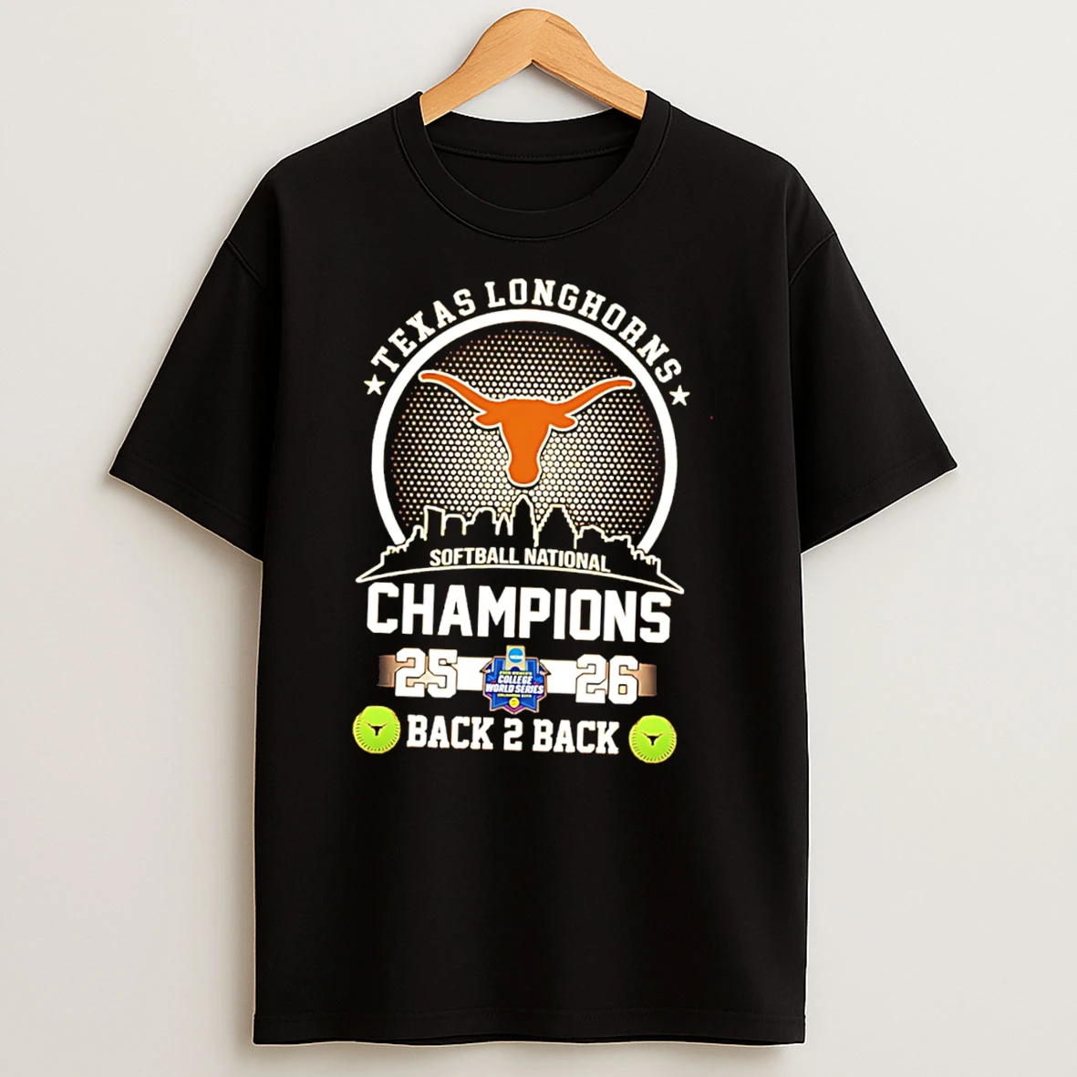 Texas Longhorns 2026 Ncaa Womens Softball National Champions Back 2 Back Skyline Tee Tshirt Hoodie
