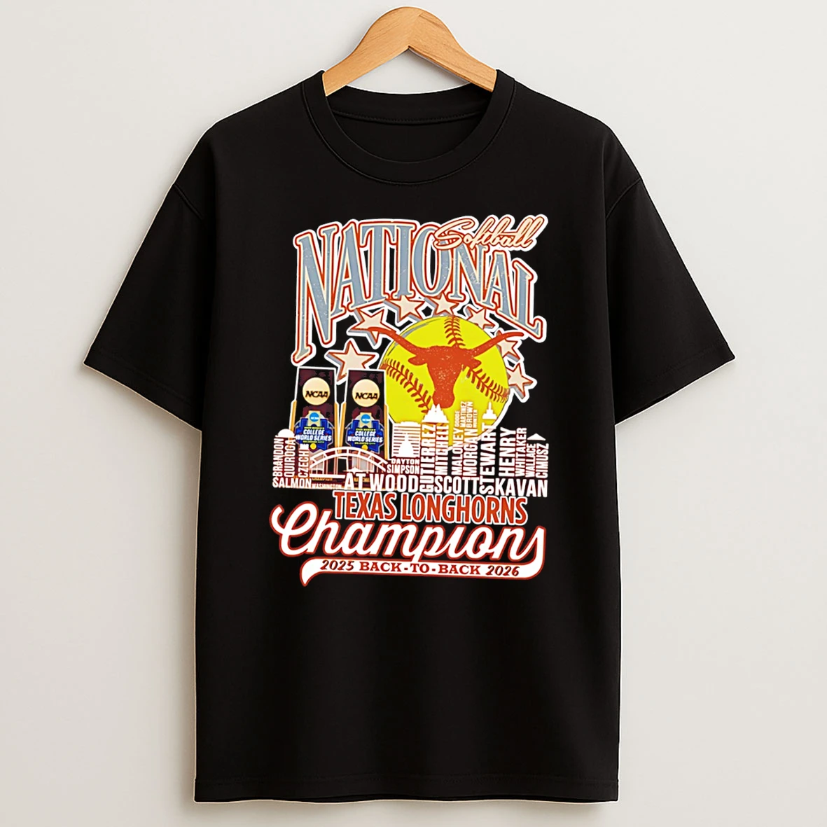 Texas Softball 2026 Wcws Back To Back National Champions Player Name Skyline Tee Tshirt Hoodie