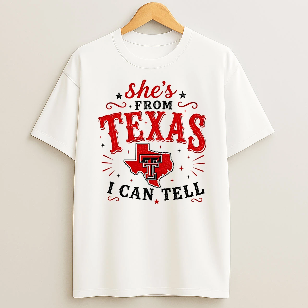 Texas Tech Red Raiders Fan Clothing Shes From Texas I Can Tell Text Tshirt Hoodie