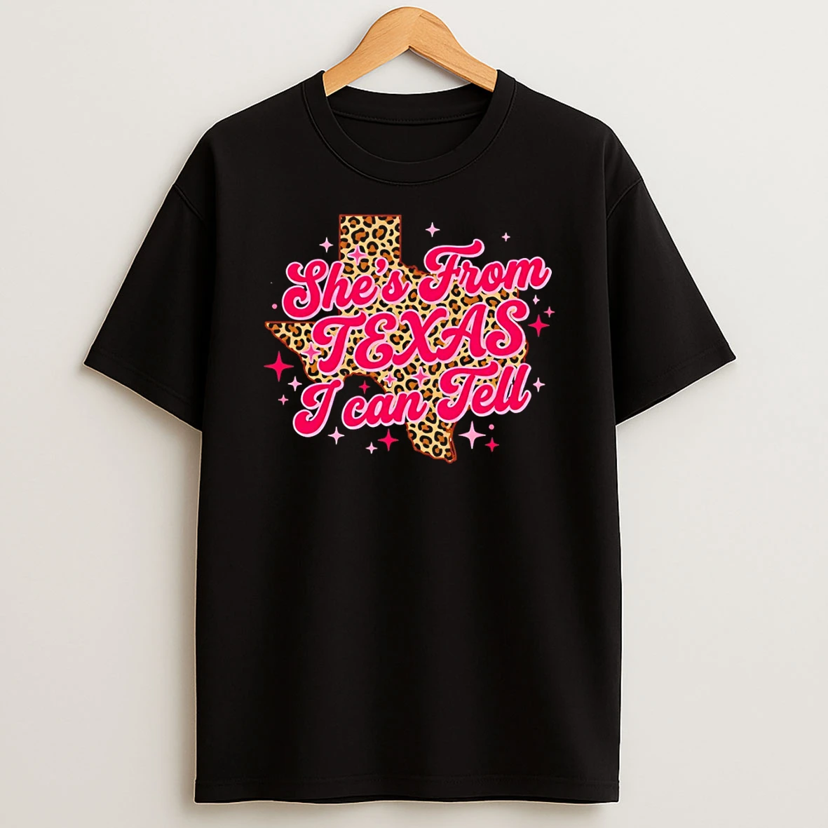 Texas Leopard State Map With Pink Shes From Texas I Can Tell Text Tshirt Hoodie