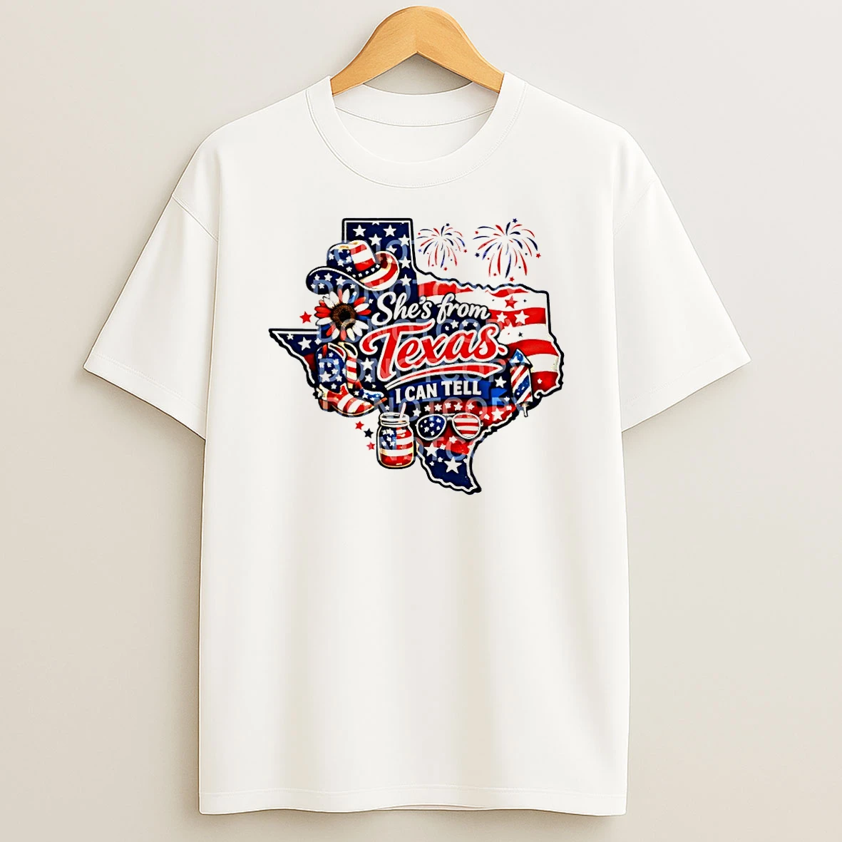 Texas Map Sunflower Boots Cowboy Hat Firework Mason Jar Sunglasses Shes From Texas I Can Tell Text Tshirt Hoodie