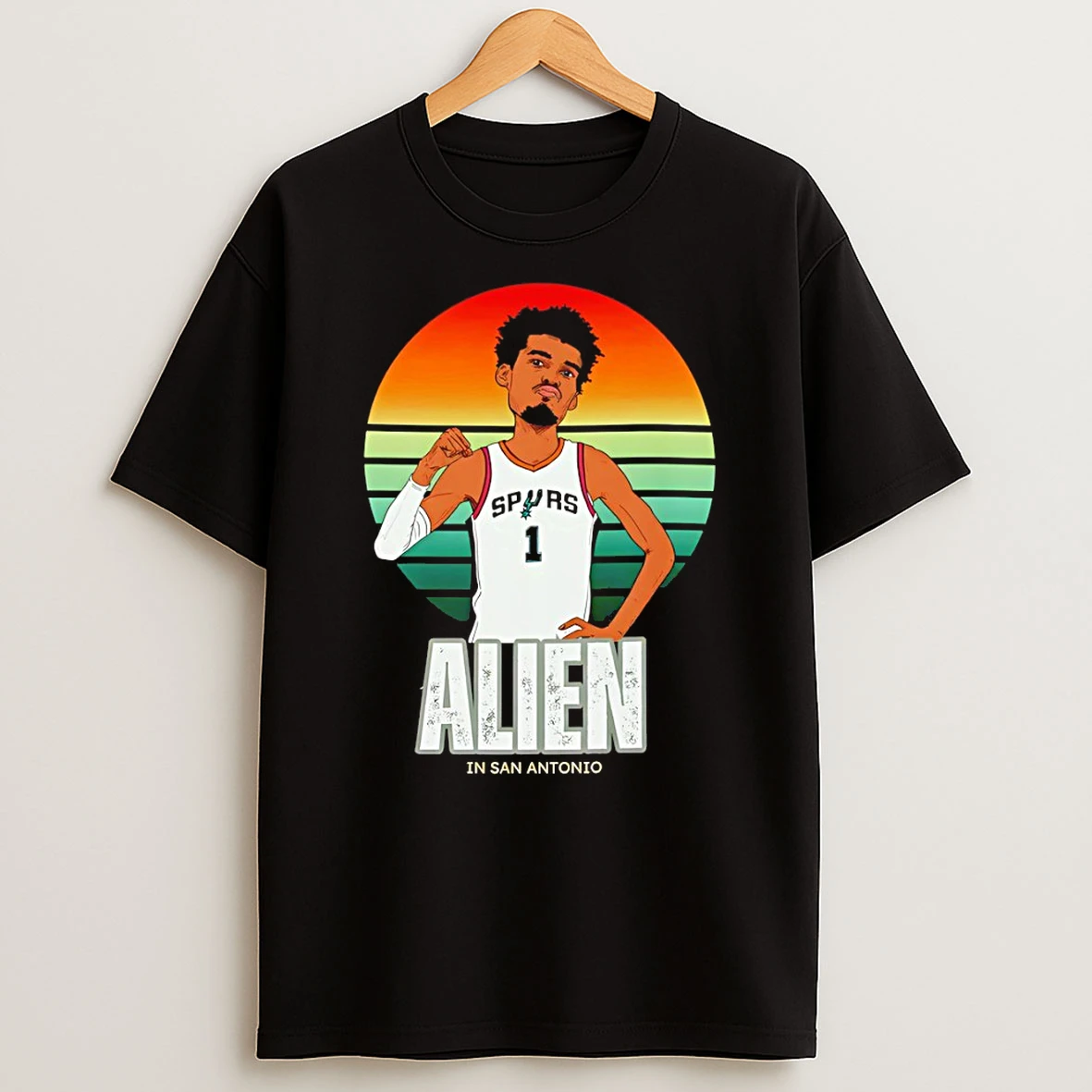 Wemby The Alien Spurs Retro Sunset In San Antonio Tshirt Hoodie