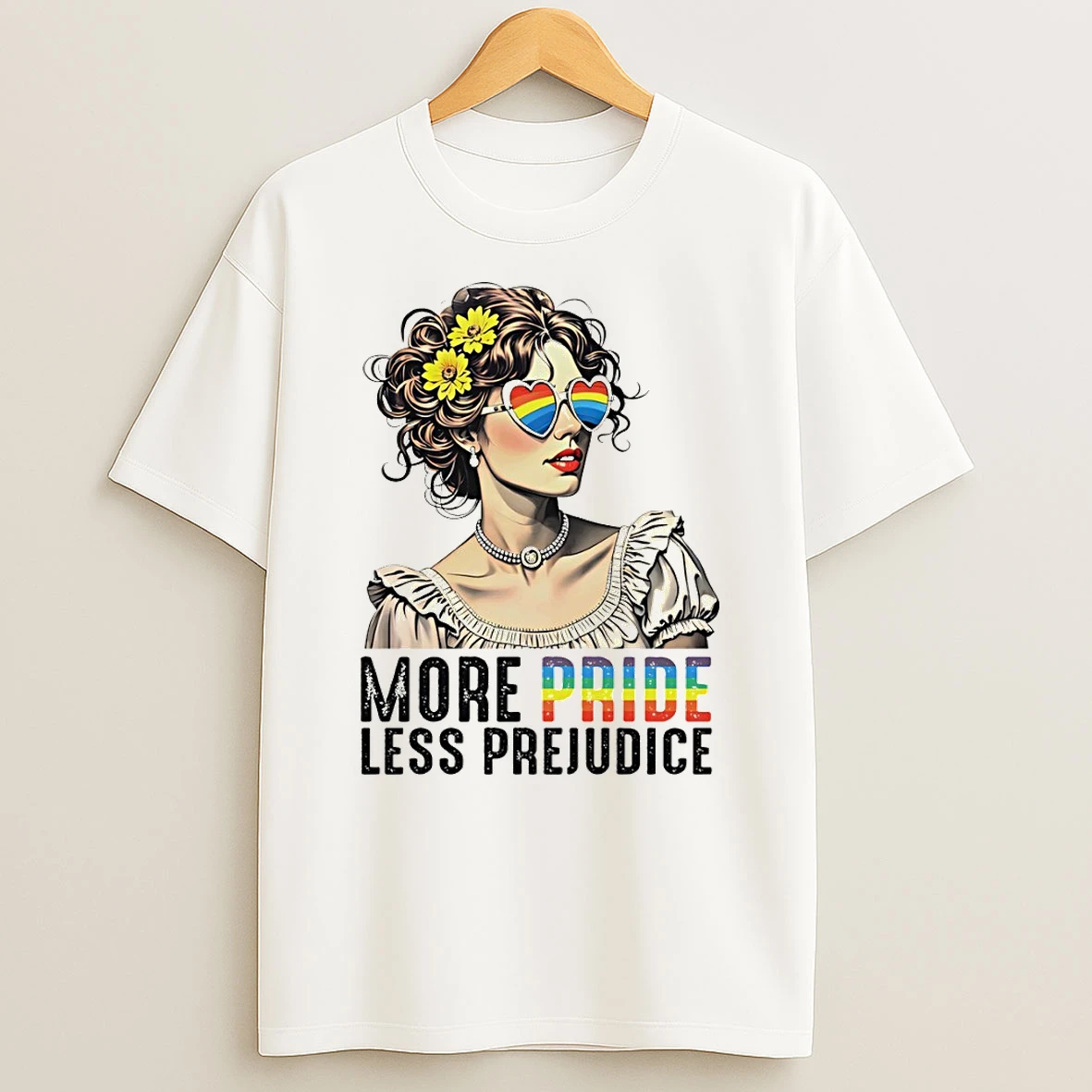 Woman With Floral Hair And Heart Glasses More Pride Less Lgbt Tshirt Hoodie