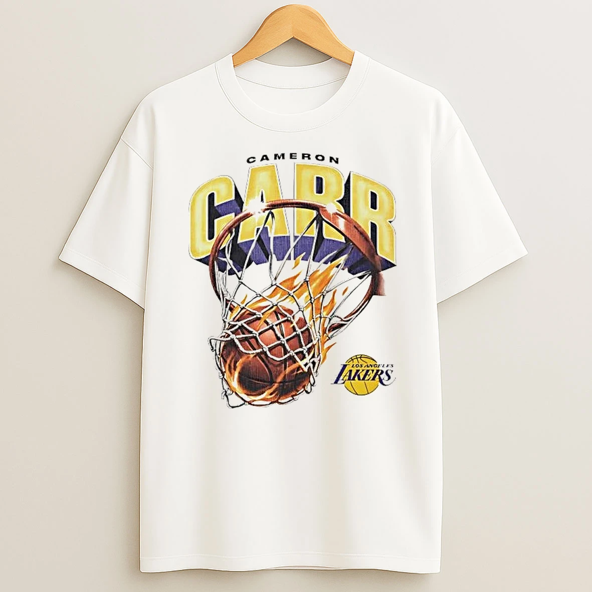 Cameron Carr Flaming Basketball Through Hoop Los Angeles Lakers T Shirt