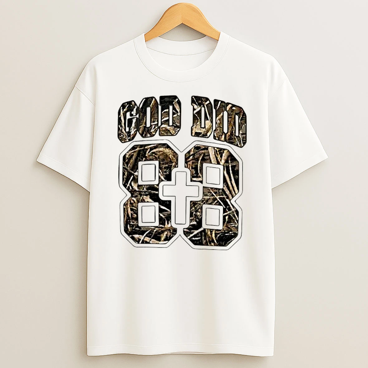 Camo Print God Did 88 Cross Religious Faith Graphic T Shirt