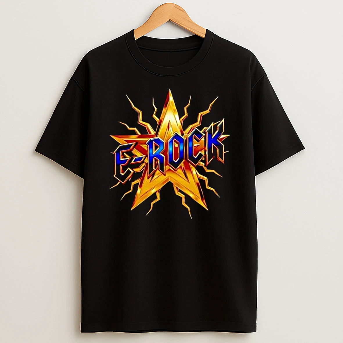 E Rock Gold Star Graphic T Shirt