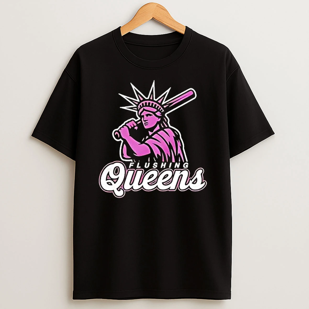 Flushing Queens Statue Of Liberty Holding Baseball Bat T Shirt
