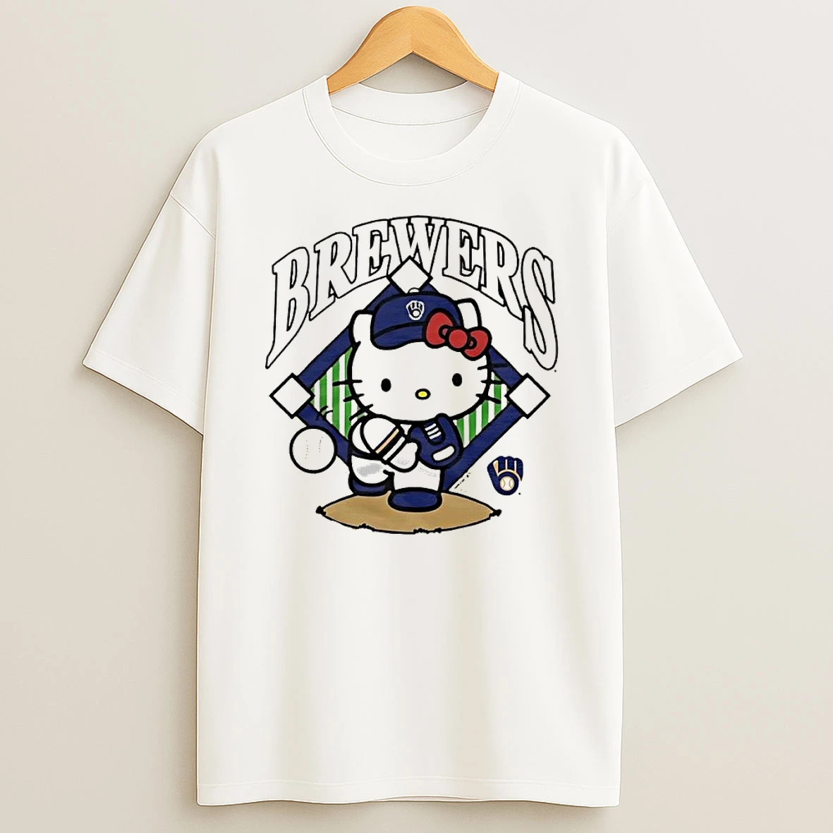 Hello Kitty Pitching Brewers T Shirt