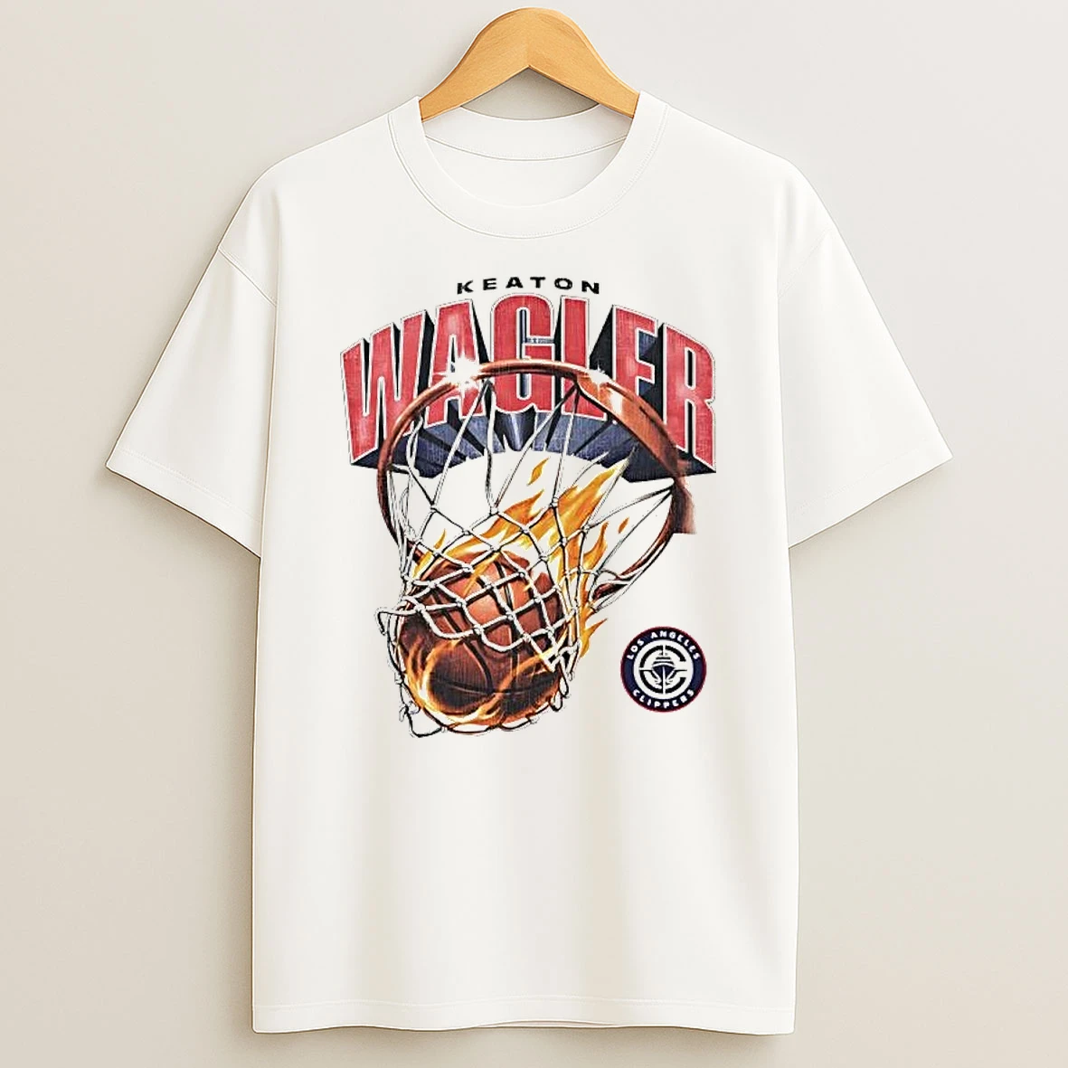 Keaton Wagler Basketball Flaming Hoop Los Angeles Clippers T Shirt