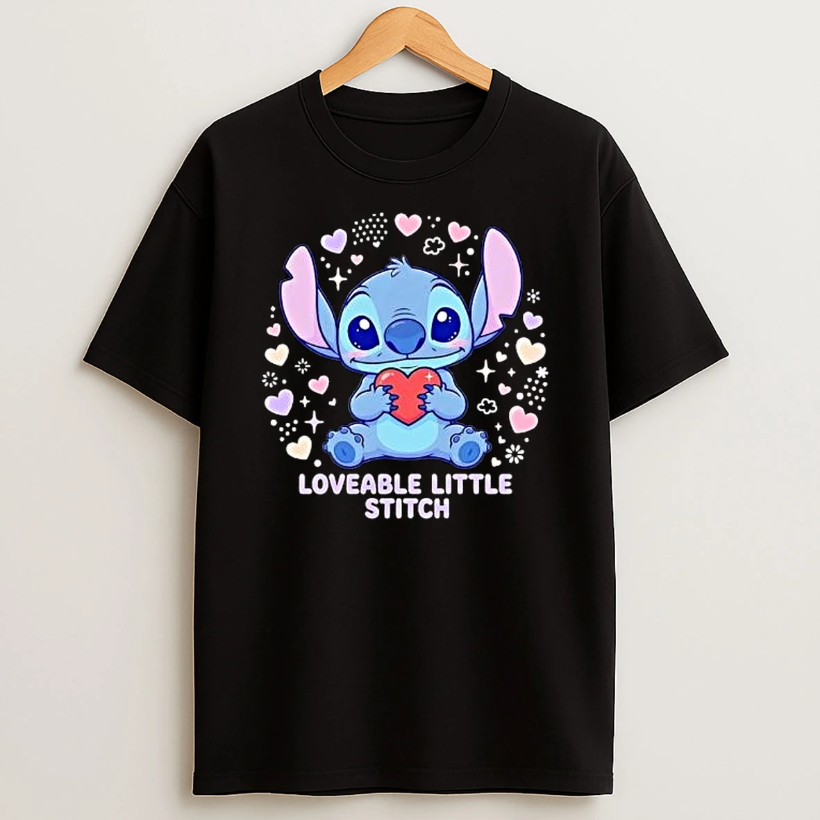 Loveable Little Stitch Holding Heart Cartoon T Shirt