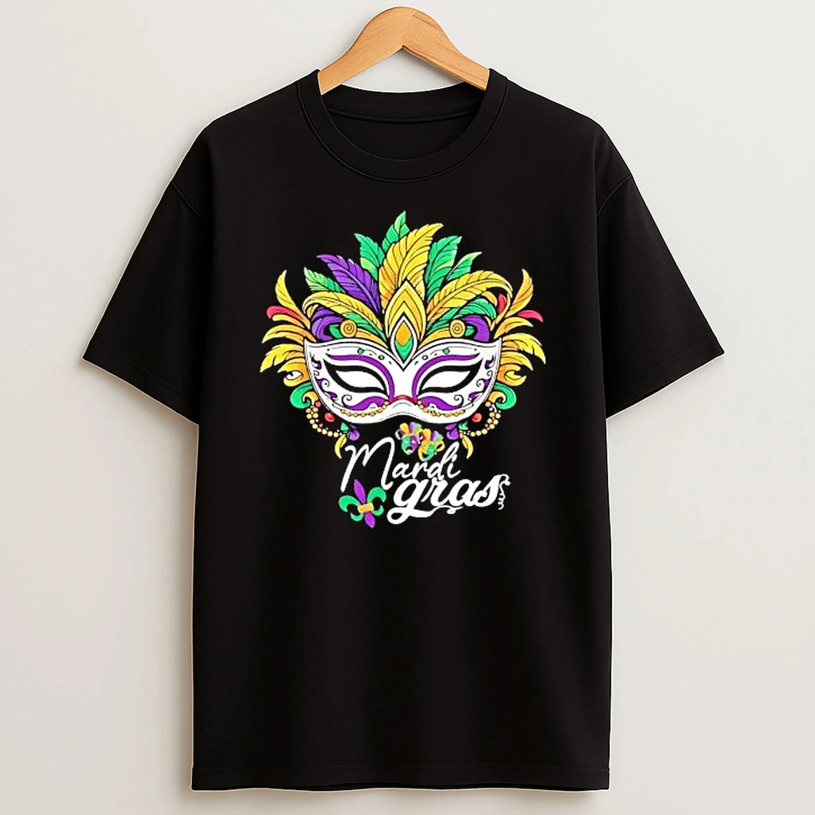Mardi Gras Feathered Mask Celebration T Shirt