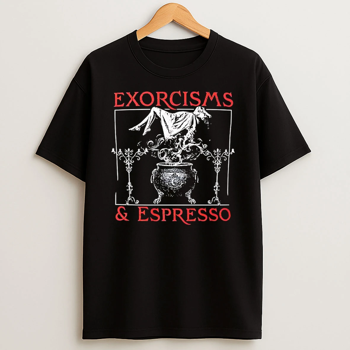 Officials Exorcisms And Espresso Occult Witch Cauldron With Levitating Premium T Shirt Sweatshirt Hoodie