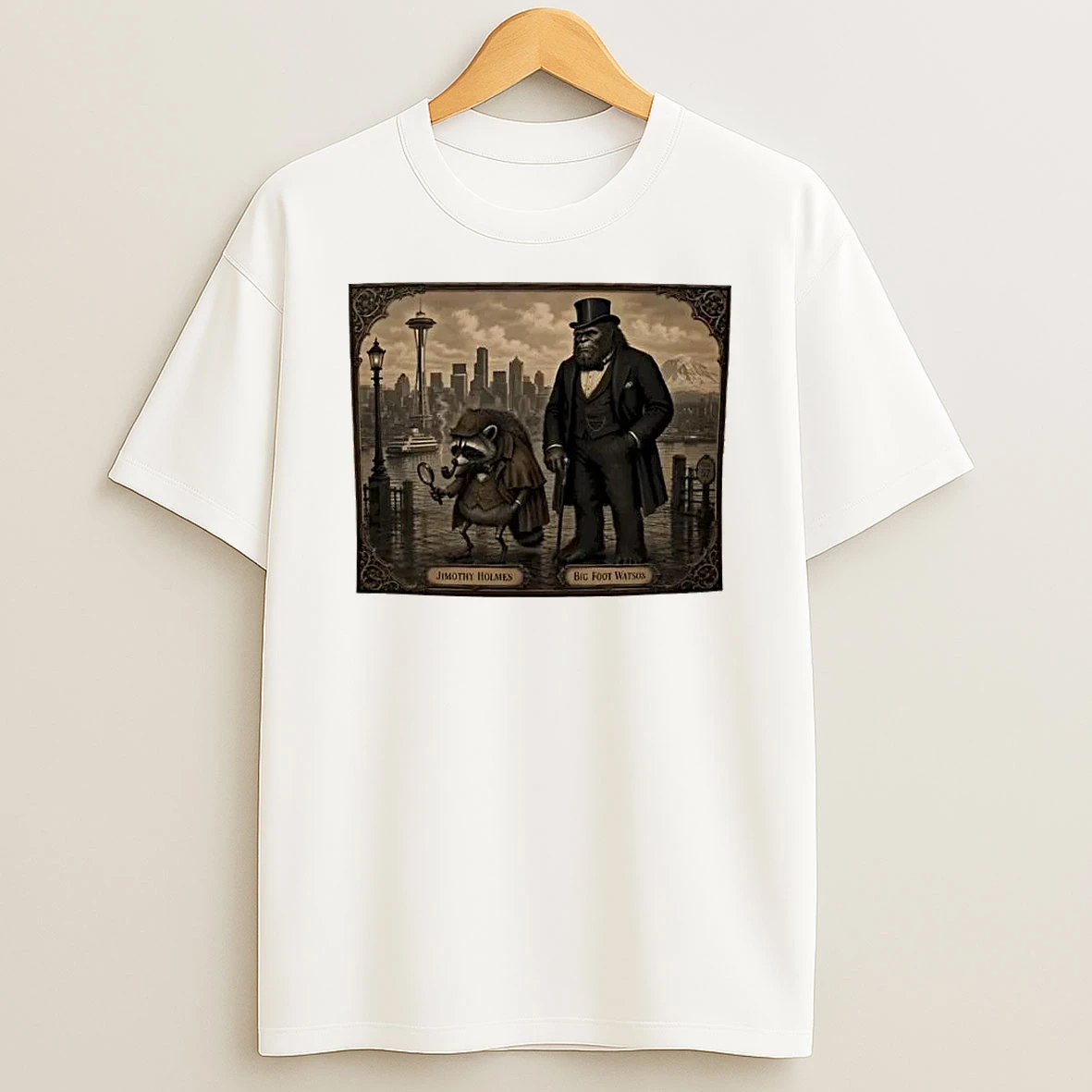 Officials Jimothy Holmes And Big Foot Watson Detective Raccoon And Bigfoot Premium T Shirt Sweatshirt Hoodie