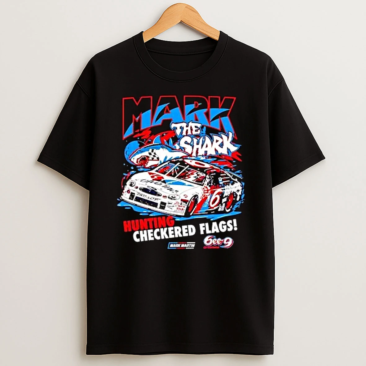 Officials Mark Martin Archive 6ee 9 Creations Mark The Shark Hunting Checkered Flags Premium T Shirt Sweatshirt Hoodie