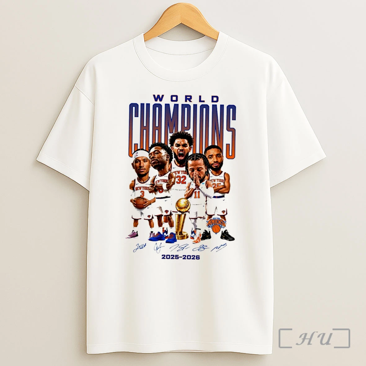 Officials New York Knicks World Champions 2025 2026 Signatures Caricature Tee Shirt