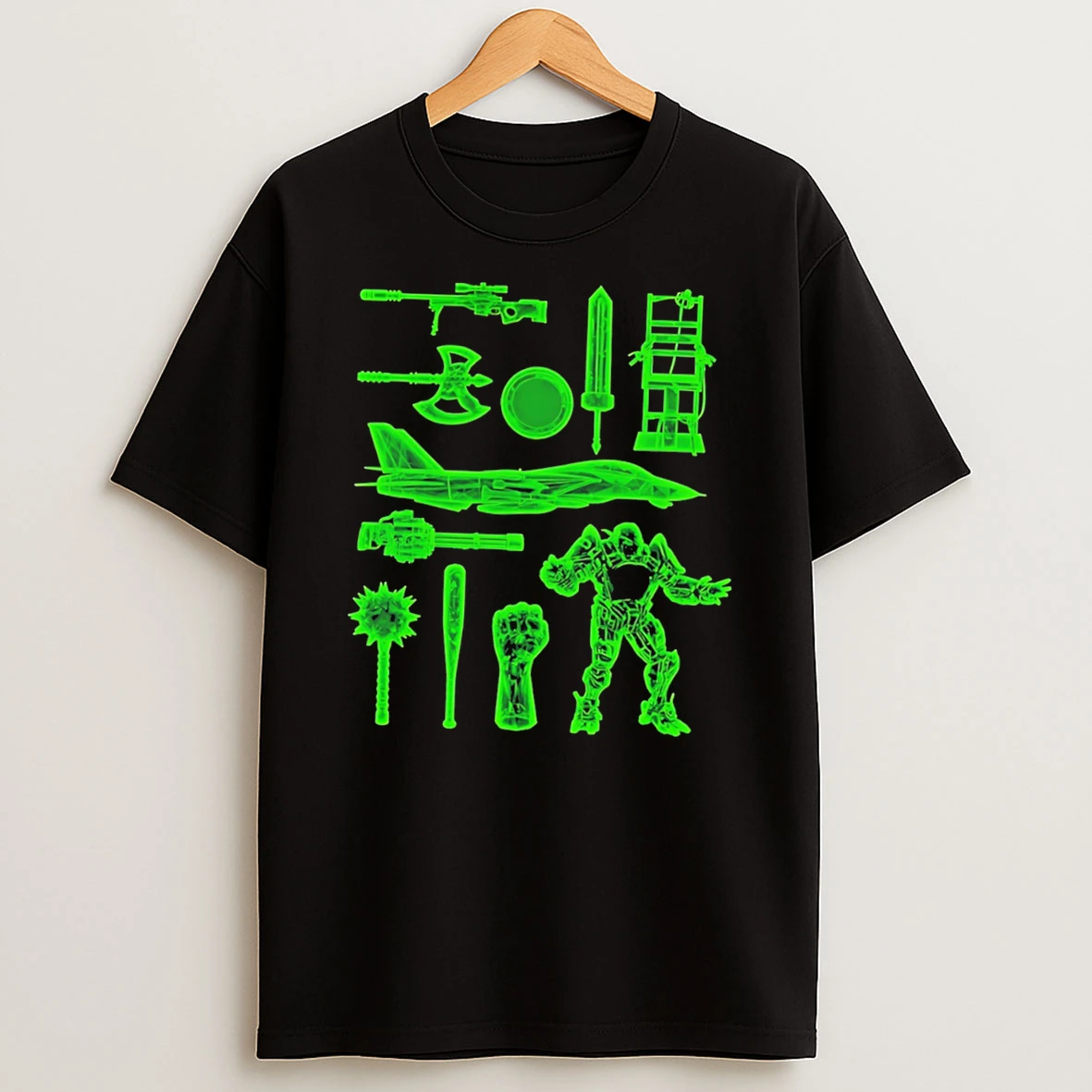 Officials Ring Weapons Neon Green Wireframe Tee Premium T Shirt Sweatshirt Hoodie
