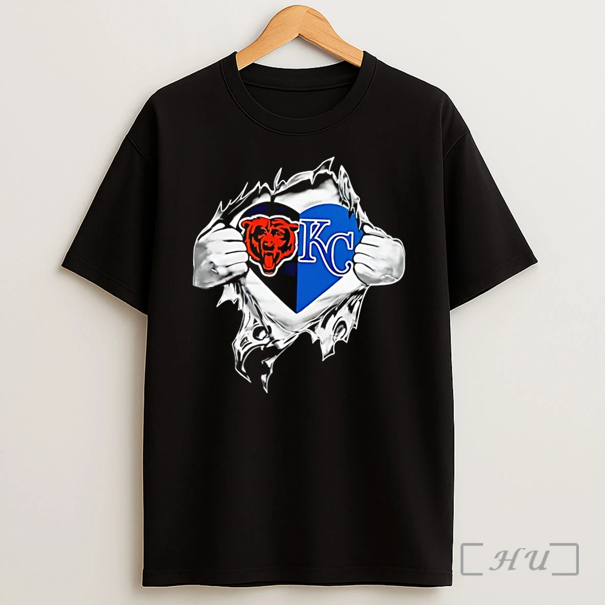 Officials Ripping Chest Heart Chicago Bears Kansas City Royals Black Shirt