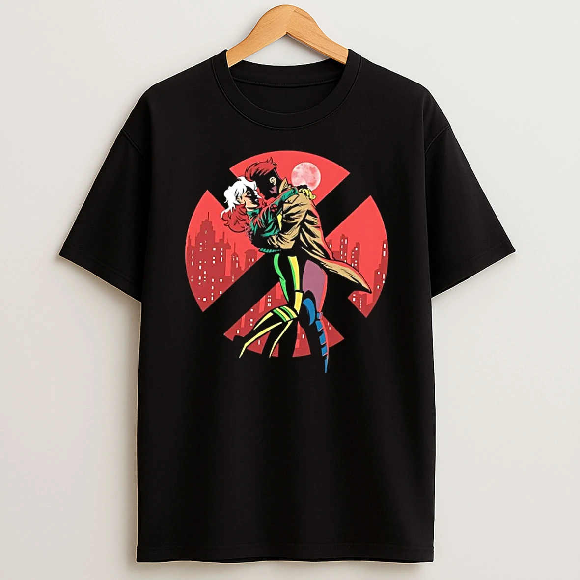 Officials Rogue And Gambit Embrace In Red Moonlight X Men Black Premium T Shirt Sweatshirt Hoodie