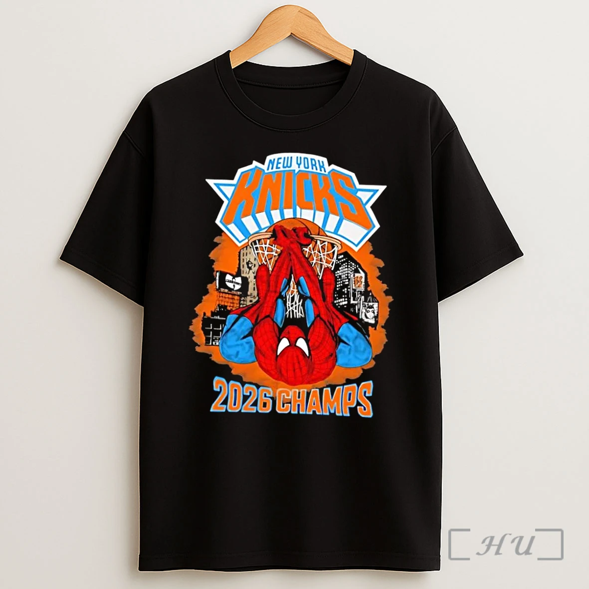 Officials Spider Man Dunking New York Knicks 2026 Champs Black Shirt