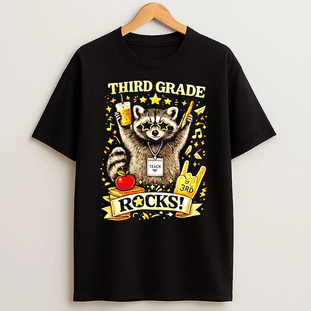 Officials Third Grade Rocks Raccoon Teacher Back To School Tee Premium T Shirt Sweatshirt Hoodie