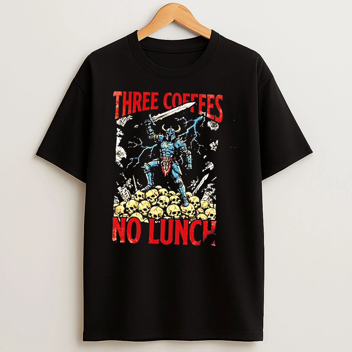 Officials Three Coffees No Lunch Caffeine Addict Warrior Tee Premium T Shirt Sweatshirt Hoodie