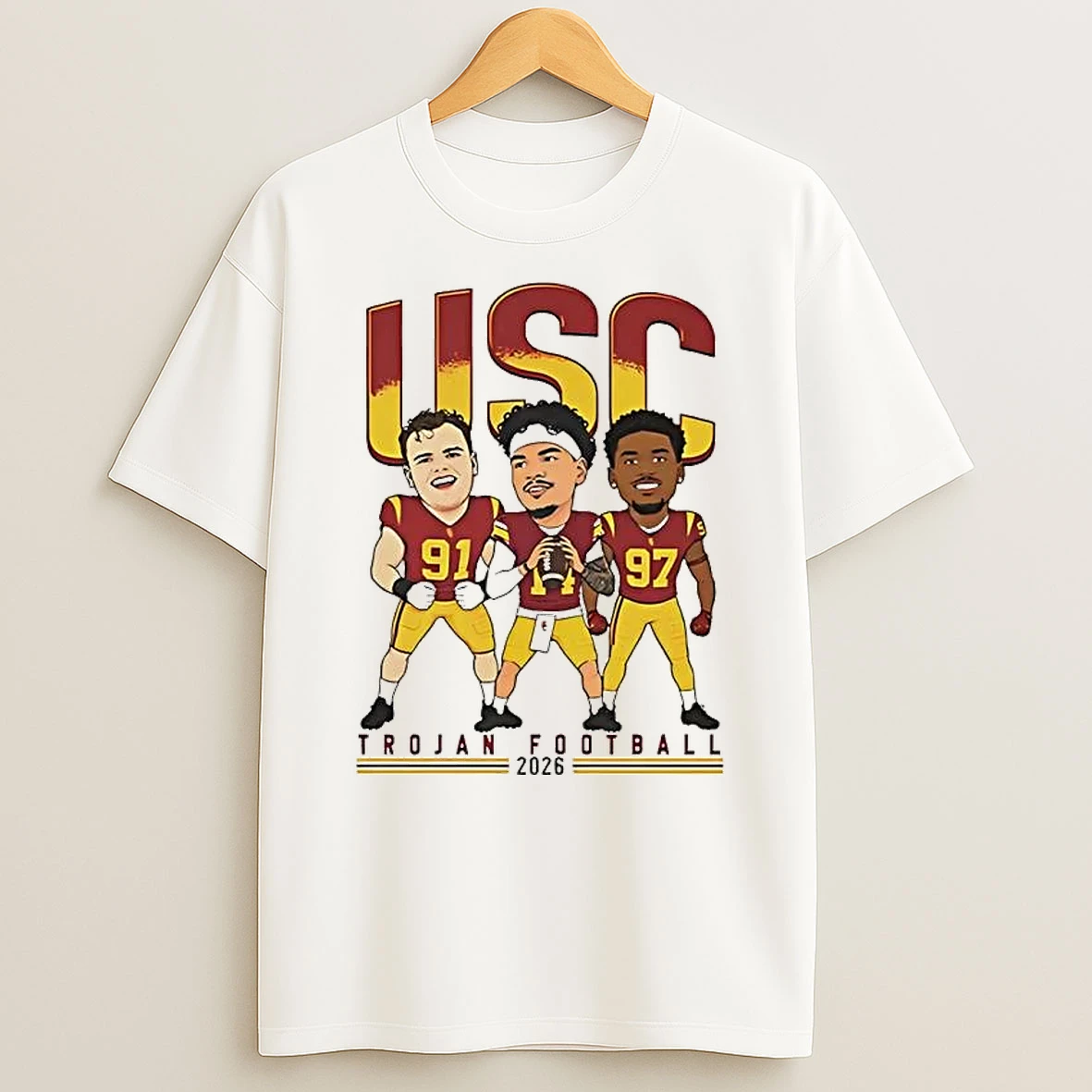Officials Trojan Football 2026 Usc Players Caricature Illustration Premium T Shirt Sweatshirt Hoodie