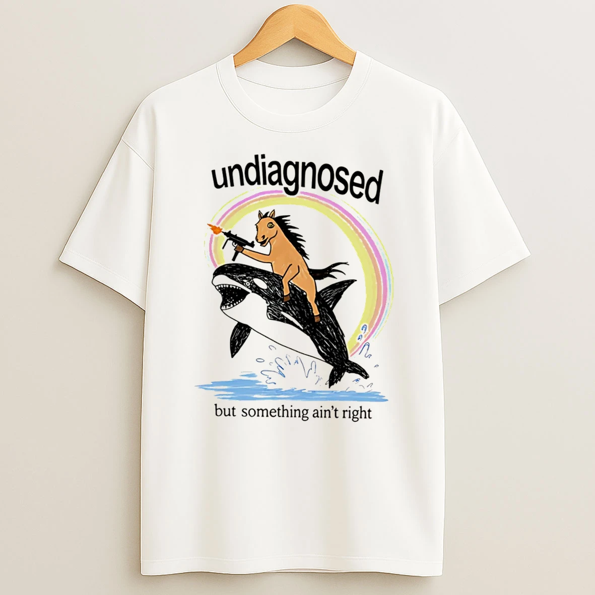 Officials Undiagnosed But Something Aint Right Horse Riding Orca With Gun Tee Premium T Shirt Sweatshirt Hoodie