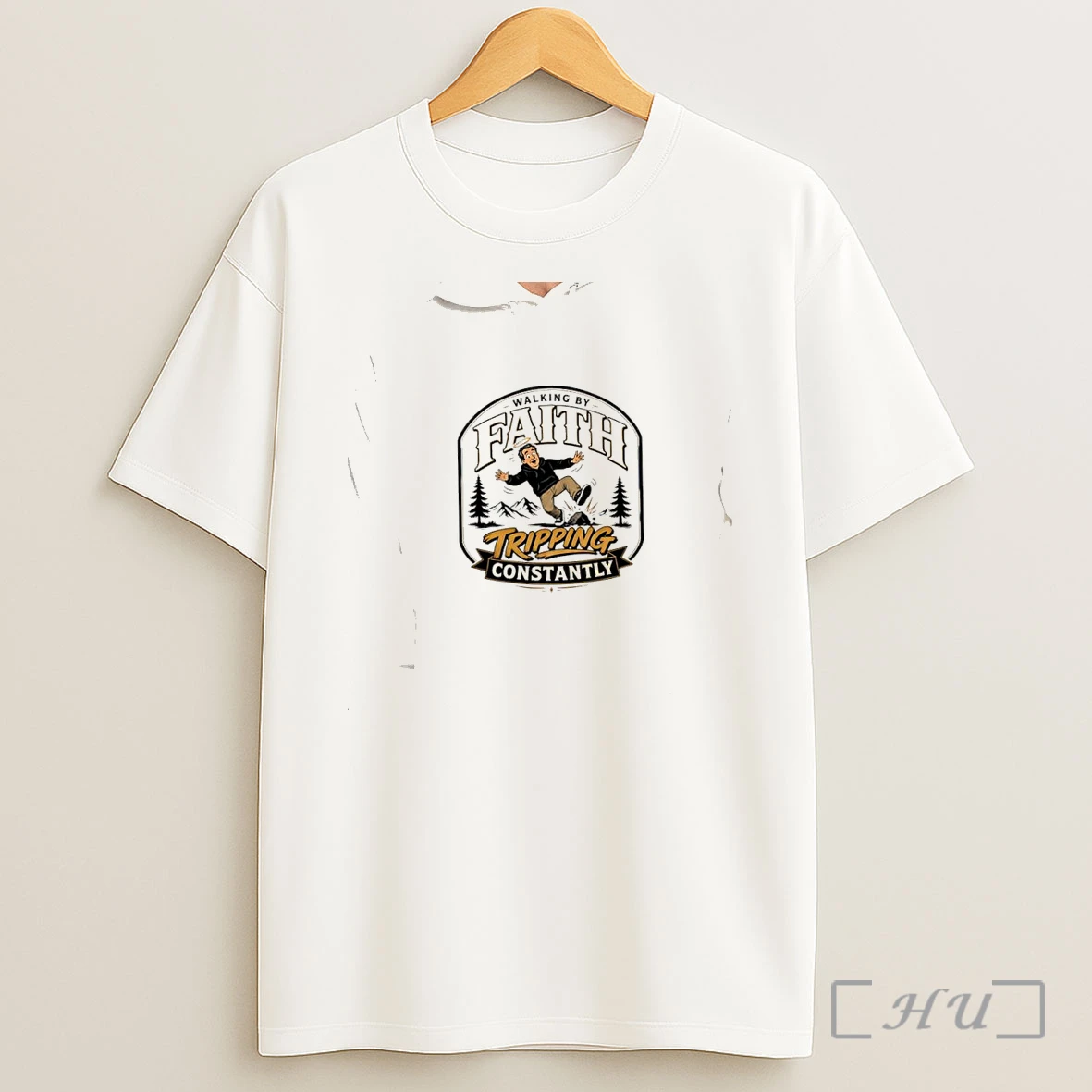 Officials Walking By Faith Tripping Constantly Man Falling Over Rock Nature Scene Funny Shirt