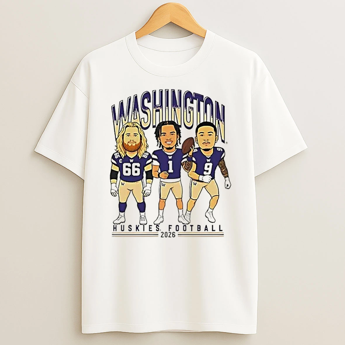 Officials Washington Huskies Football 2026 Featuring Three Players Illustration Premium T Shirt Sweatshirt Hoodie
