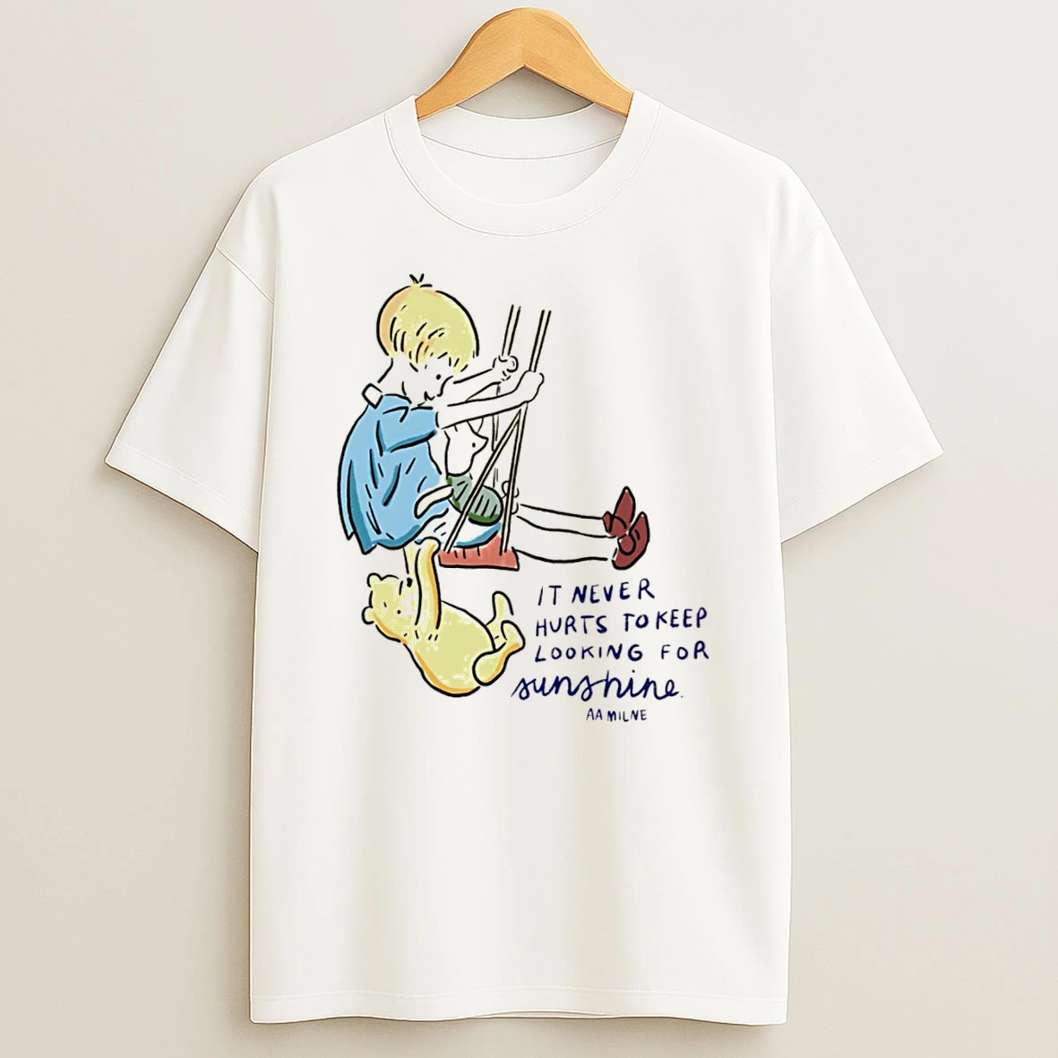 Officials Winnie The Pooh It Never Hurts To Keep Looking For Sunshine Quote Tee Premium T Shirt Sweatshirt Hoodie