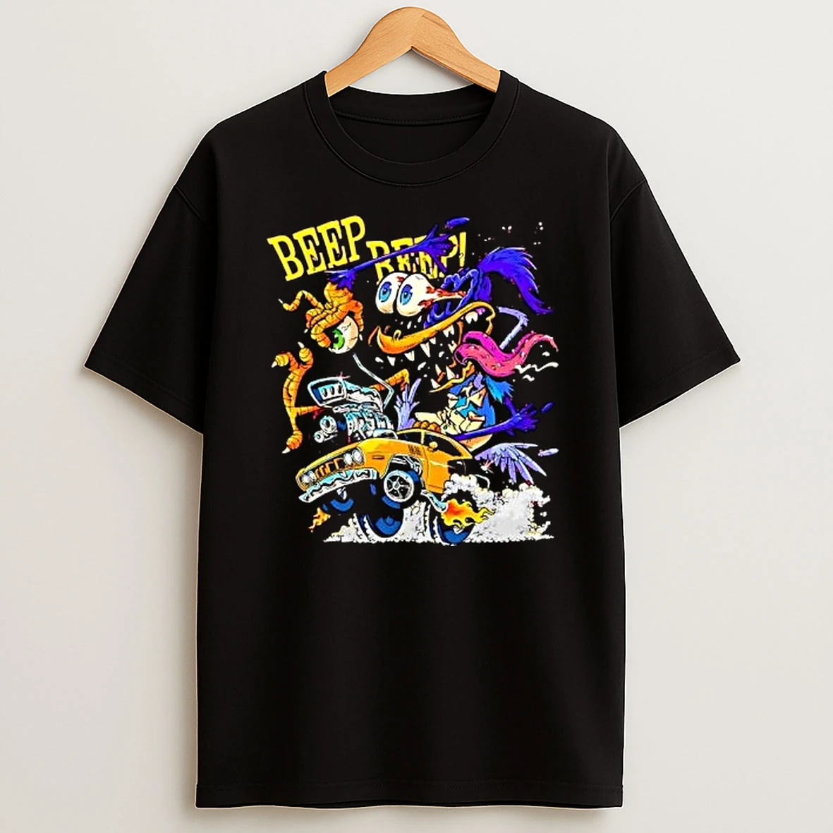 Road Runner Cartoon Horror Hot Rod Vehicle Beep Beep T Shirt