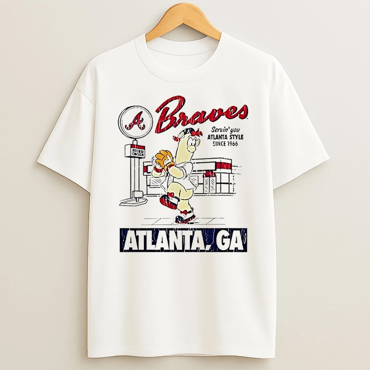 Servin You Atlanta Style Since 1966 Mascot Playing Baseball Braves T Shirt