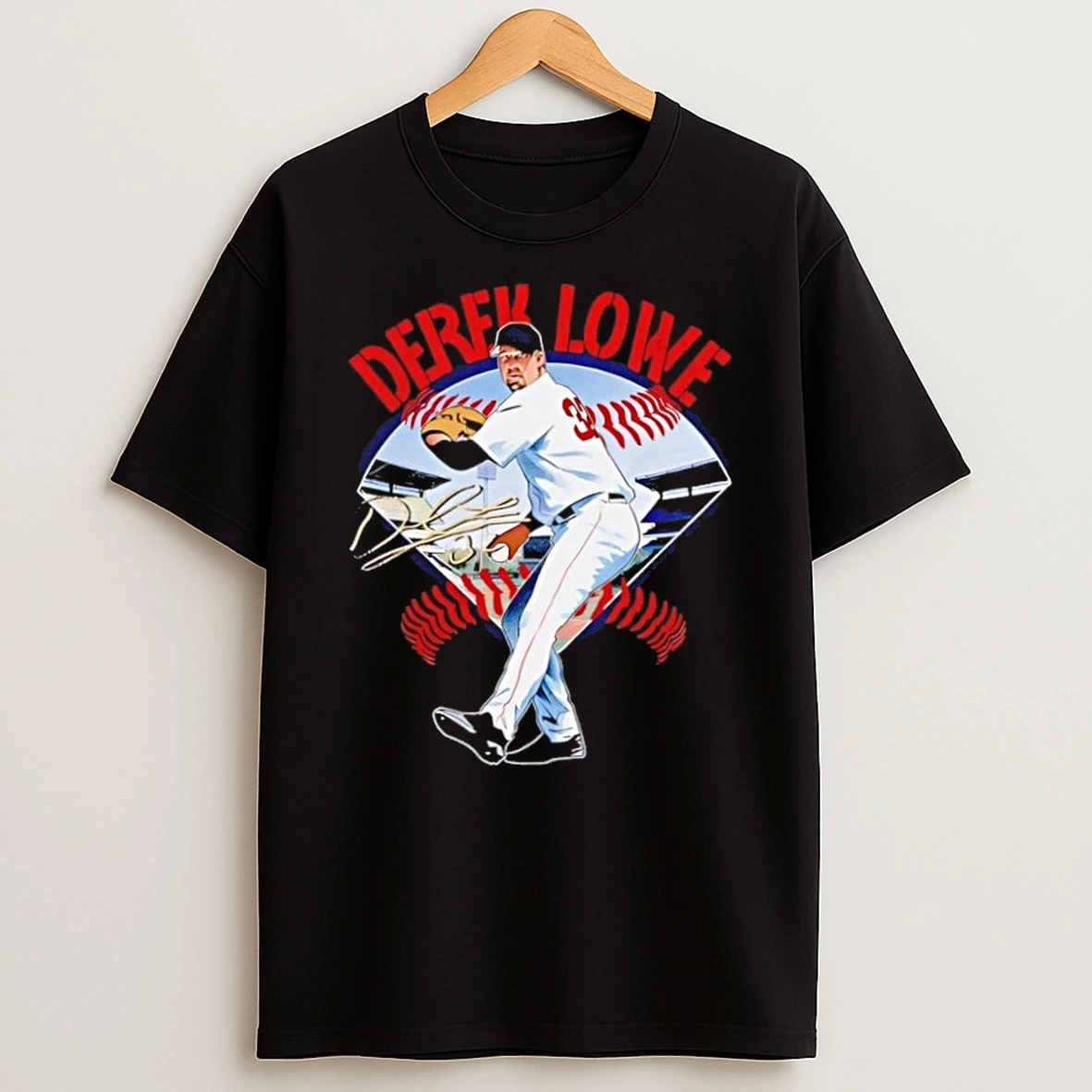 Classic Derek Lowe Boston Red Sox Baseball Field Signature T Shirt